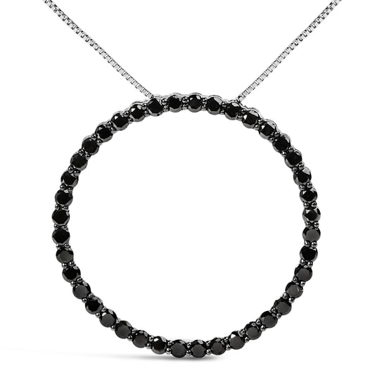 Collar con colgante de plata de ley .925 con diamantes negros de 4.0 Cttw en aro abierto y círculo de 18" (Color Negro, Claridad I2-I3)