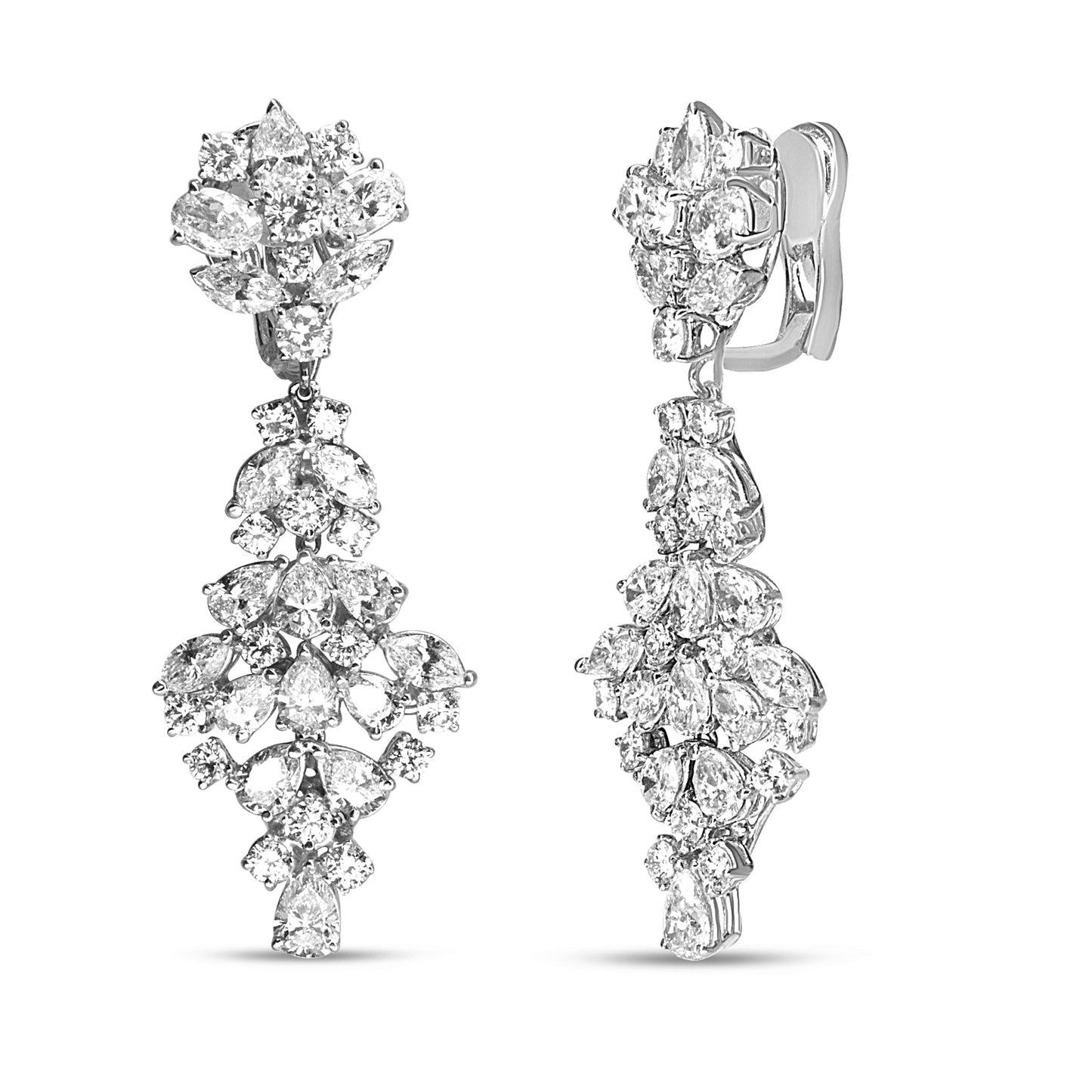 Pendientes de clip colgantes de oro blanco de 18K con racimo de diamantes de 9 1/2 quilates (color F-G, claridad VS1-VS2)