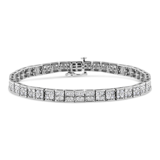 Pulsera de eslabones de caja de plata de ley .925 con 2 quilates de diamante de corte redondo engastado con 4 piedras (color I-J, claridad I3) - 7.25"