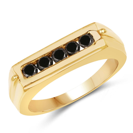 Anillo de plata de ley .925 chapado en oro amarillo de 14 quilates con diamante negro auténtico de 0,50 quilates