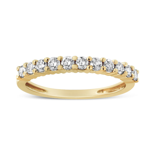Anillo de boda estilo banda estriada con engaste de puntas de oro amarillo de 10K con diamante de 1/2 quilate de peso total certificado por IGI (color J-K, claridad I1-I2) - Talla 7