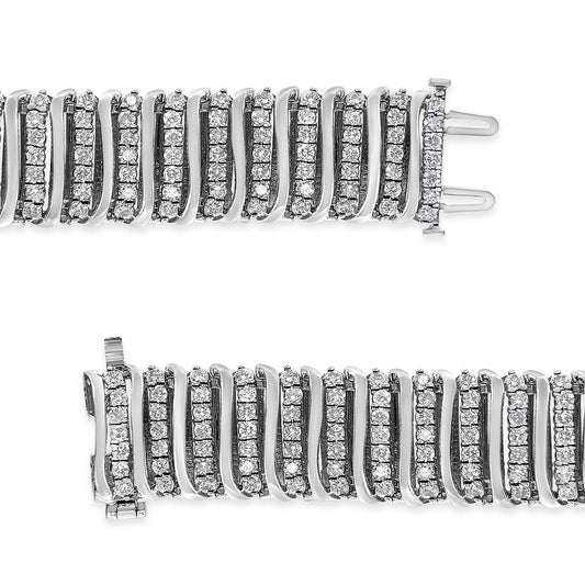 Pulsera de tenis de plata de ley .925 de 8.5 Cttw de diamante con 7 filas de galones "S" y eslabones curvos (color I-J, claridad I1-I2) - 7.25"