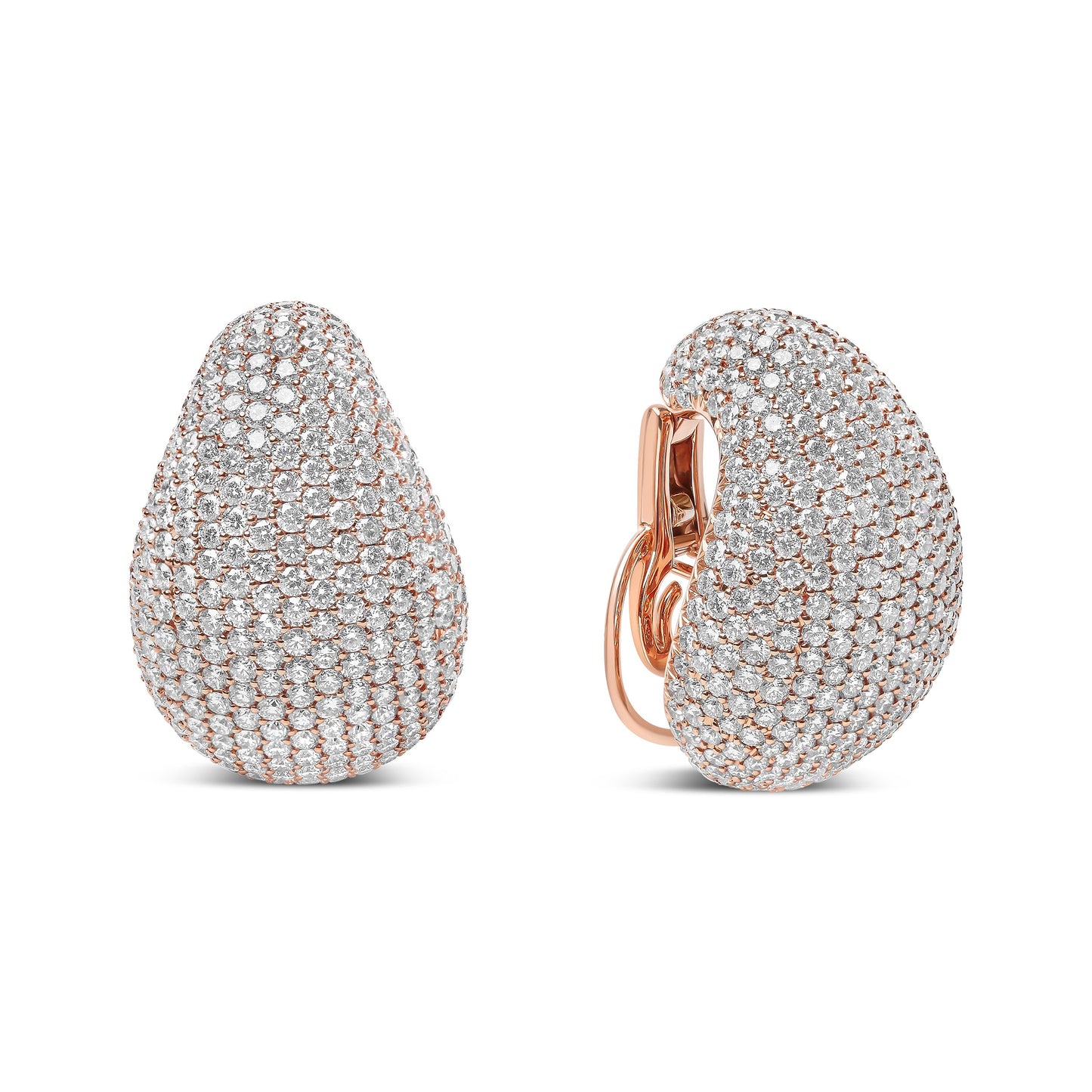 Pendientes con cierre omega de oro rosa de 18K con diseño escultural de diamantes de micro-pavé de 13 1/5 Cttw (color G-H, claridad SI1-SI2)