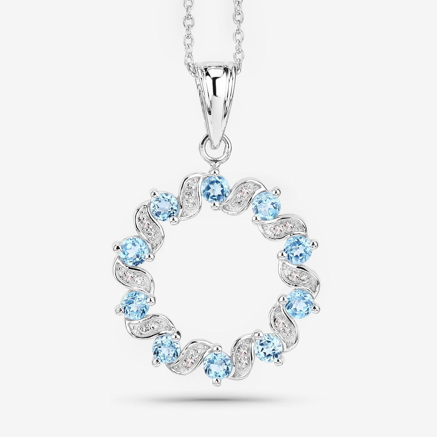 Colgante de plata de ley .925 con topacio azul suizo auténtico y topacio blanco de 1,30 quilates