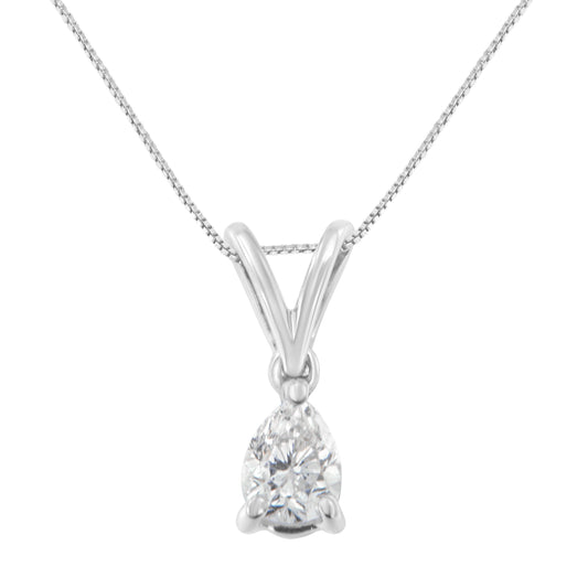 Collar con colgante de pera de diamante de oro blanco de 10K y 1/5 cttw (H-I, SI1-SI2)