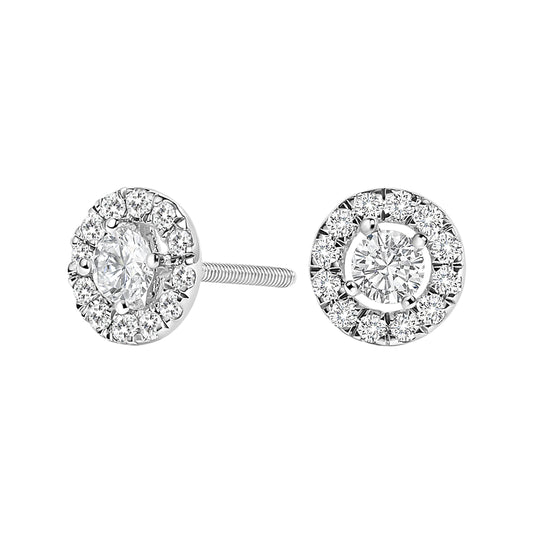 Pendientes de oro blanco de 14 quilates, con halo flotante y diamantes cultivados en laboratorio de 3/4 Cttw (color F-G, claridad VS1-VS2)