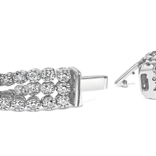 Pulsera de tenis de eslabones de 3 hileras de oro blanco de 18K con diamantes naturales de 5.00 Cttw (color G-H, claridad VS1-VS2) - 7.25 pulgadas
