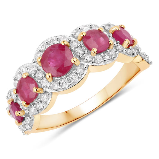 Anillo de oro amarillo de 14K con rubí genuino de 1,99 quilates y diamantes blancos