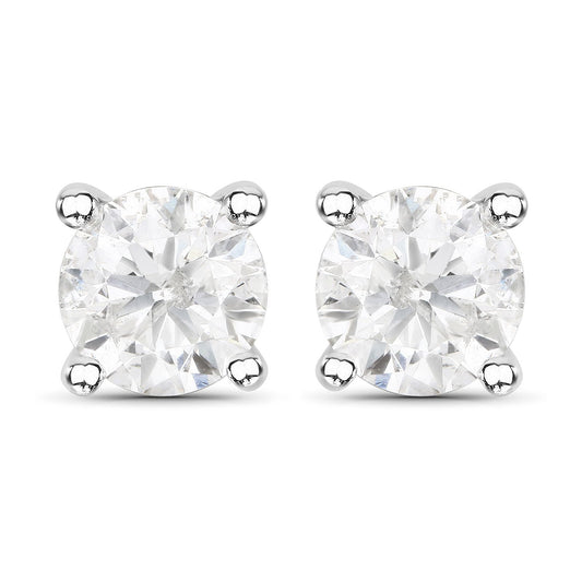 Pendientes de oro blanco de 14 quilates con diamantes blancos genuinos de 1,02 quilates