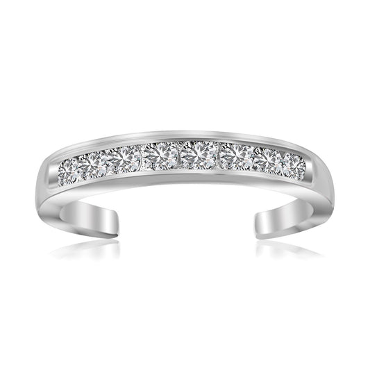 Anillo de Dedo del Pie de Plata de Ley con Acabado de Rodio y Detalles de Circonita Cúbica Blanca
