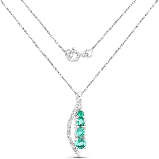 Colgante de oro blanco de 14 quilates con esmeralda zambiana auténtica de 0,34 quilates y diamantes blancos