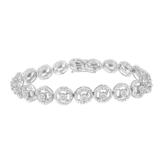 Pulsera de eslabones de moda de 7" con círculo anidado de plata de ley .925 con diamantes de 1/2 Cttw, engaste milagroso y rueda abierta (color I-J, claridad I3)