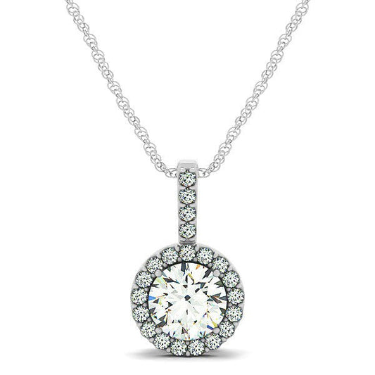 Colgante redondo estilo halo de diamantes de oro blanco de 14 quilates (5/8 quilates en total)