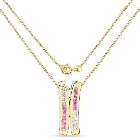 Colgante de plata de ley .925 con baño de oro amarillo de 14 quilates, zafiro rosa genuino de 1.08 quilates y zafiro blanco