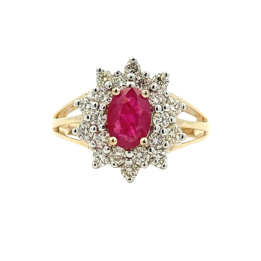 Anillo de rubí y diamantes de 1,65 ct, oro amarillo de 14 kt