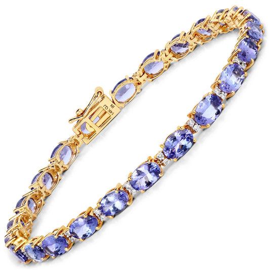 Pulsera de 10,87 quilates de tanzanita genuina y diamantes blancos en oro amarillo de 14K