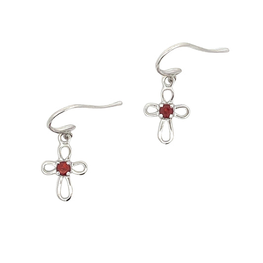 Pendientes de cruz de granate de 0,29 qt en oro blanco de 10 kt