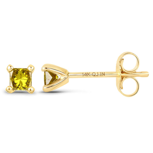 0.25 Carat Genuine Yellow Diamond 14K Yellow Gold Earrings (SI1-SI2) - view 2