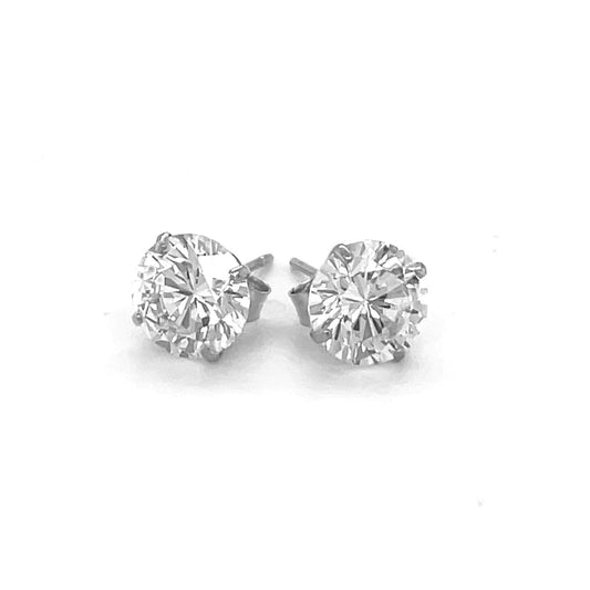14k White Gold Stud Earrings with White Hue Faceted Cubic Zirconia - view 2