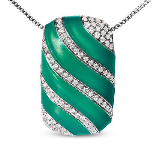 Collar con colgante de plata esterlina .925 con esmalte de turquesa y diamantes de 1/2 quilate de talla Princess de 18" (color F-G, claridad VS1-VS2)