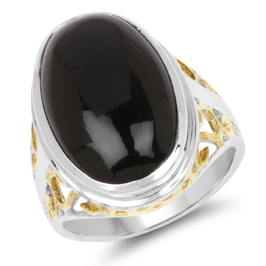 Anillo de plata de ley .925 con ónix negro auténtico de 10.92 quilates y baño bitono