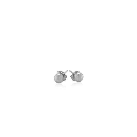 Pendientes de botón redondos de oro blanco de 14k (4.0 mm)
