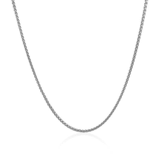 Cadena de trigo redonda de oro blanco de 14k con corte de diamante de 1,2 mm