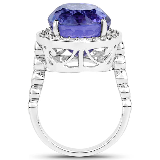 Anillo de oro blanco de 18 quilates con tanzanita genuina de 18,50 quilates y diamantes blancos