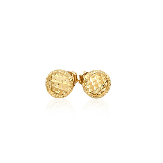 14k Yellow Gold Textured Circle Post Earrings - view 2