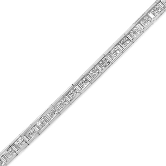 Pulsera de tenis de oro blanco de 14 quilates con diamantes engastados invisibles alternados de talla princesa y baguette de 4 3/8 quilates en total (color G-H, claridad VS1-VS2) - Tamaño 7"