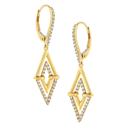 Pendientes Colgantes Doble Triángulo de Oro Amarillo de 14K con Diamantes de 3/8 Cttw (Color G-H, Claridad SI1-SI2)