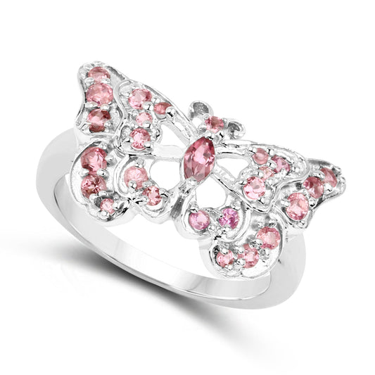 Anillo de plata de ley .925 con turmalina rosa auténtica de 0,83 quilates