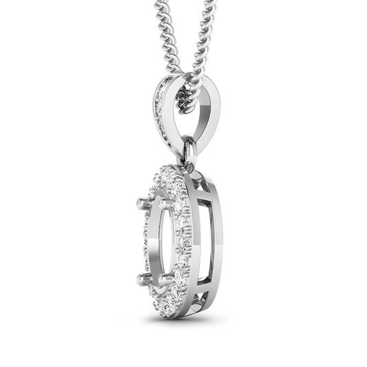 Colgante semimontado de oro blanco de 14 quilates con diamante blanco genuino de 0,18 quilates - para gema ovalada de 8x6 mm