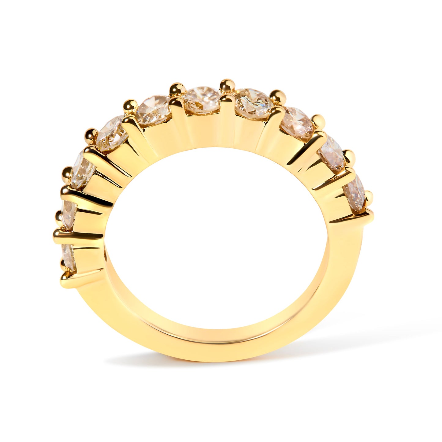 Anillo de aniversario de 10 piedras de oro amarillo de 14 quilates chapado en plata de ley 925 con diamante redondo talla brillante de 2,0 quilates (color J-K, claridad I1-I2) - Talla 7