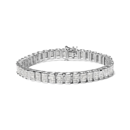 Pulsera de tenis con eslabones de hebilla de oro amarillo de 14K con diamantes de talla princesa engastados invisibles de 5.0 Cttw (Color H-I, Claridad SI2-I1) - Tamaño 7.25"