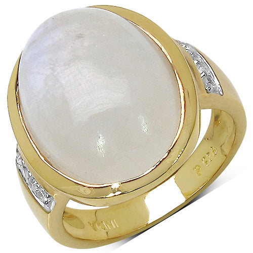 Anillo de plata de ley .925 con auténtica piedra lunar arcoíris blanca de 14.12 quilates y topacio blanco