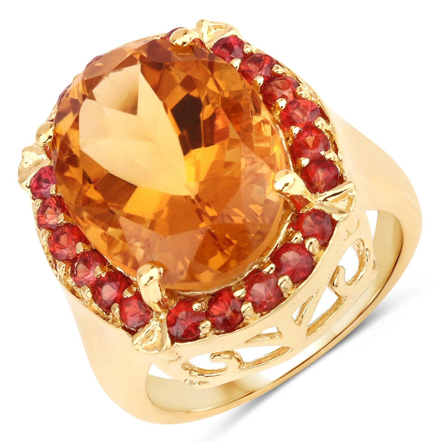 Anillo de plata de ley .925 con citrino genuino de 9,38 quilates y zafiro naranja