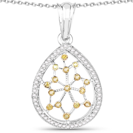 Colgante de plata de ley .925 con diamante blanco genuino de 0,45 quilates y diamante amarillo