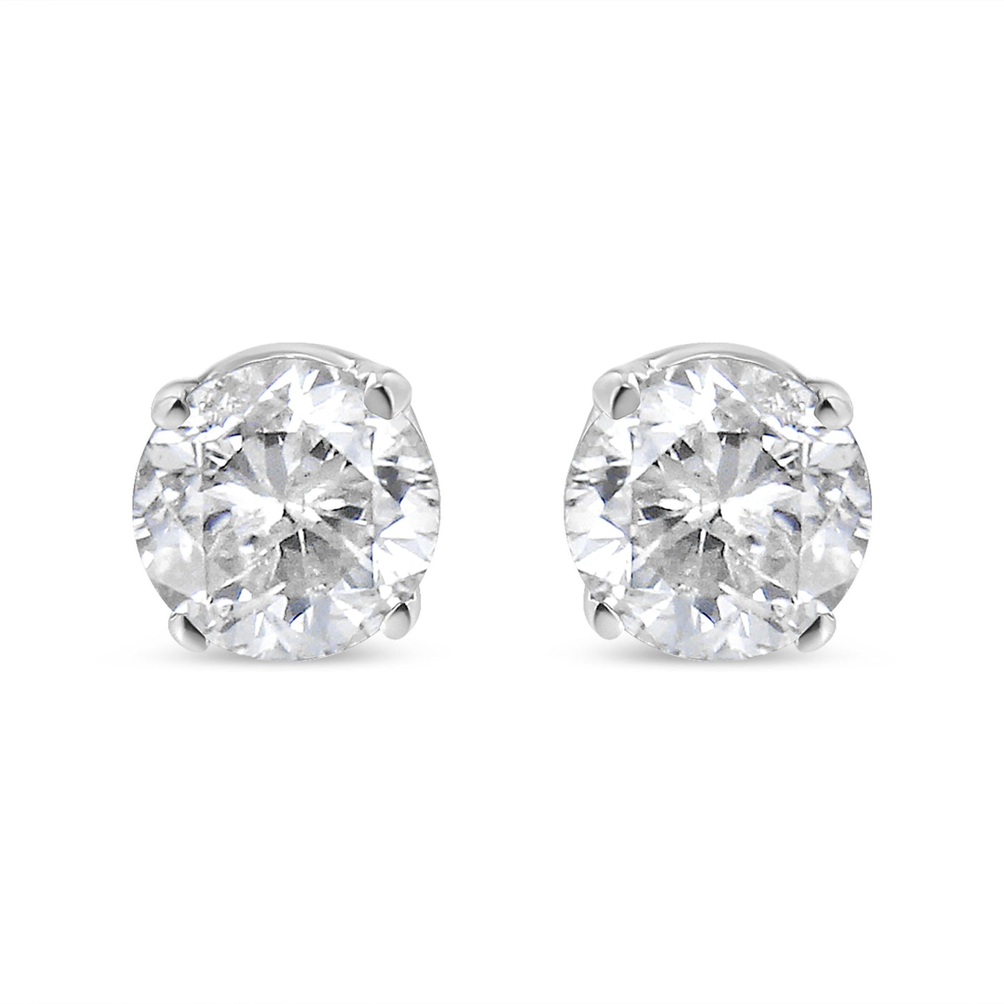 AGS Certified 14K White Gold 1.0 Cttw 4-Prong Set Brilliant Round-Cut Solitaire Diamond Push Back Stud Earrings (F-G Color, SI2-I1 Clarity)