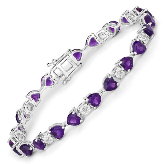 Pulsera de amatista genuina de 9,56 quilates y diamantes blancos en plata esterlina .925