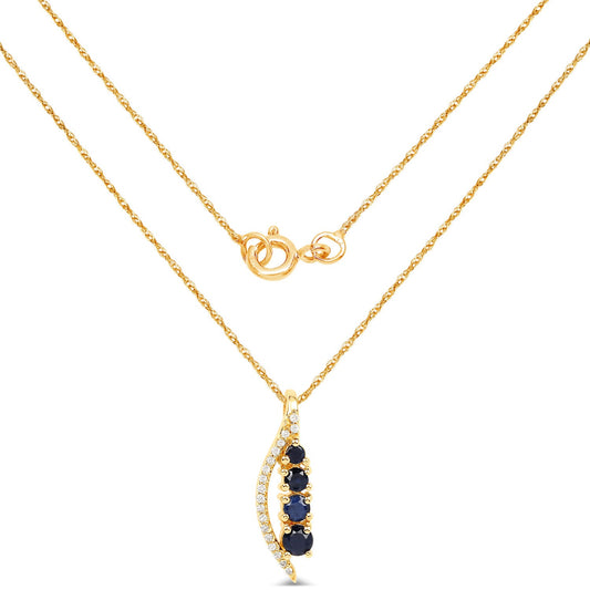 Colgante de oro amarillo de 14 quilates con zafiro azul auténtico de 0,40 quilates y diamante blanco