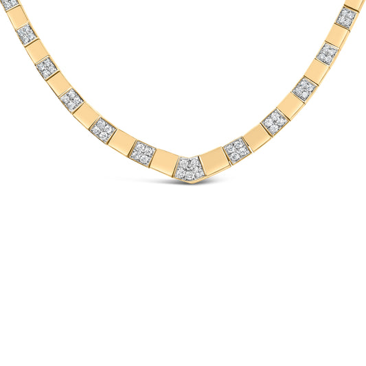 Collar de cadena de oro amarillo de 14 quilates con diamantes de 4/5 quilates de peso total, engaste de racimo y barra, eslabones de 3.5 mm (color G-H, claridad VS1-VS2) - 16 pulgadas