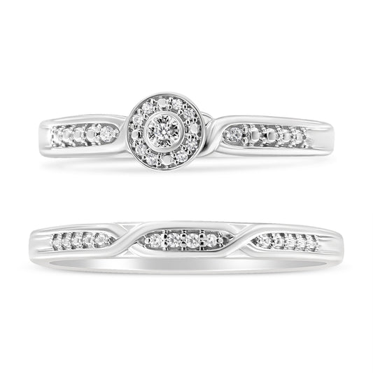 Anillo y banda de plata de ley .925 con acento de diamante y vástago trenzado (color I-J, claridad I3) - Talla 7
