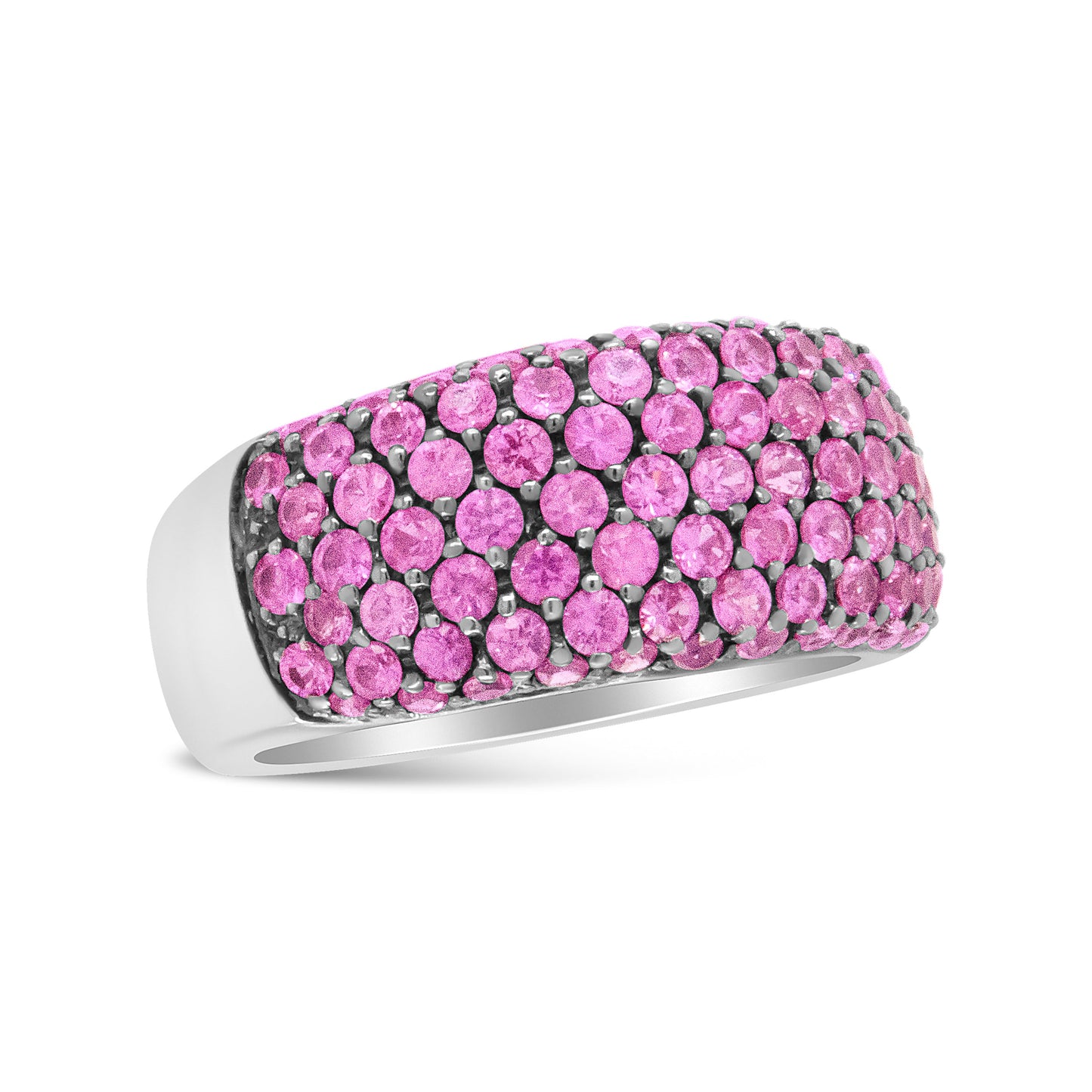 Anillo clásico de zafiro rosa multihilera en oro blanco de 18K y rodio negro - Talla de anillo 6.5