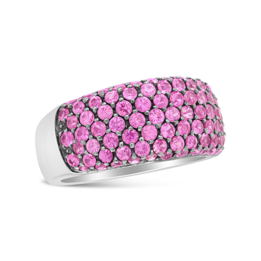 Anillo clásico de zafiro rosa multihilera en oro blanco de 18K y rodio negro - Talla de anillo 6.5