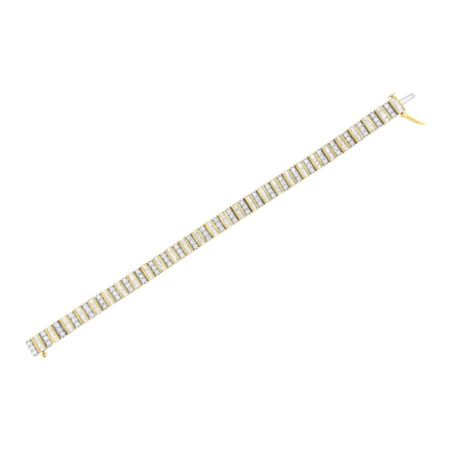 Pulsera de eslabones con diamantes redondos y de talla baguette de oro amarillo de 14 quilates y 5,50 quilates de peso total