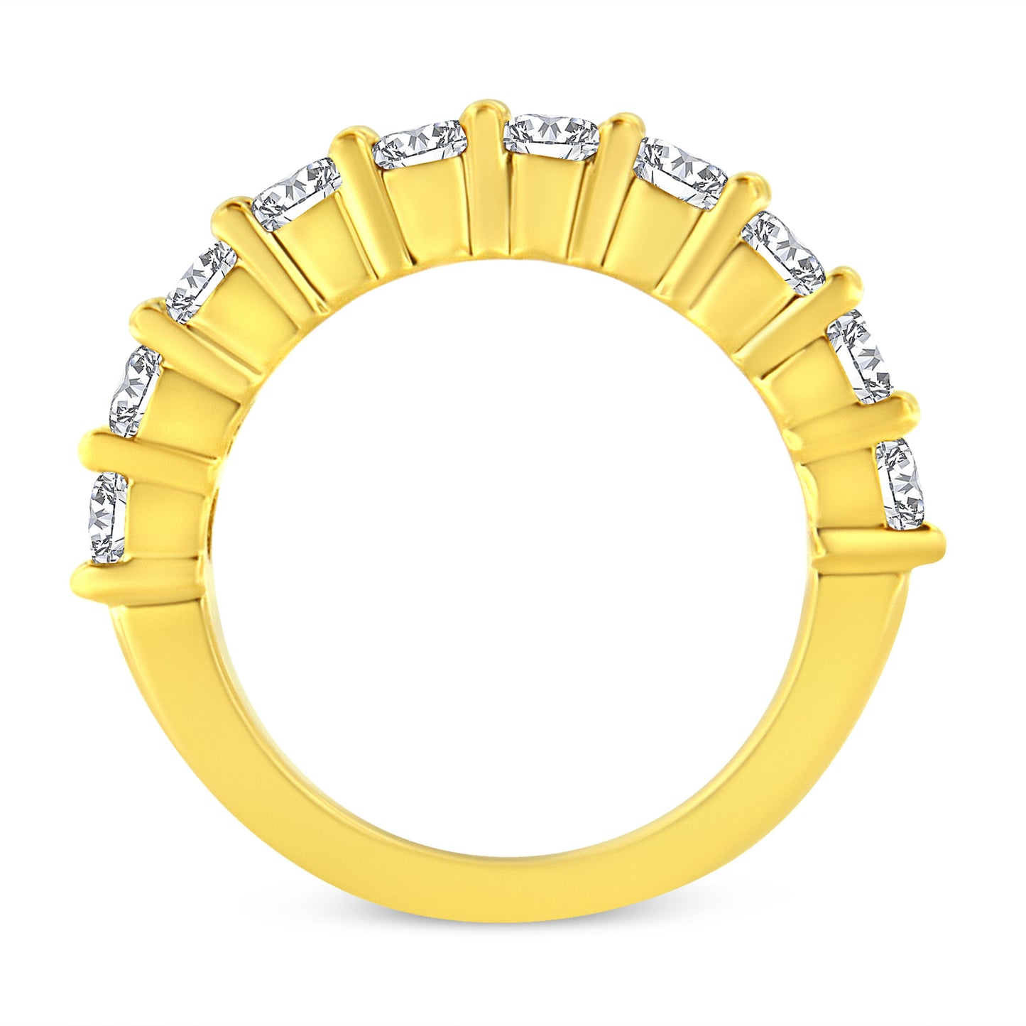 Anillo de aniversario de 10 piedras de oro amarillo de 14 quilates chapado en plata de ley 925 con diamante redondo talla brillante de 2,0 quilates (color J-K, claridad I1-I2) - Talla 7
