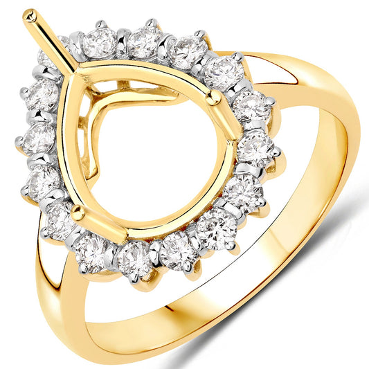 Anillo semimontado de oro amarillo de 14 quilates con diamante blanco genuino de 0,48 quilates - soporta una gema en forma de pera de 11x9mm
