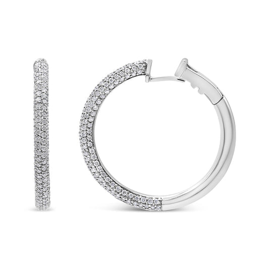 Pendientes de aro con palanca trasera tipo semi-eternity de oro blanco de 18K con pavé de diamantes de 2 1/3 Cttw (color F-G, claridad VS1-VS2)