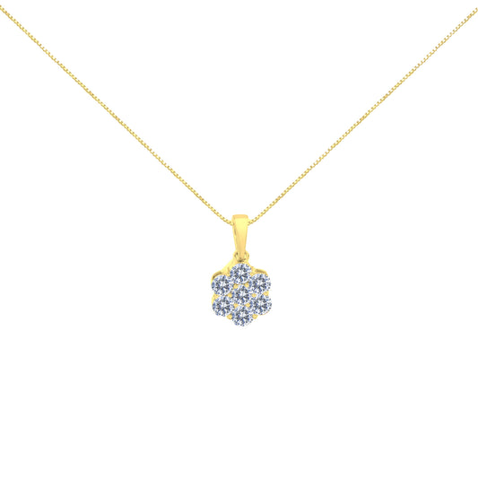 Collar con colgante de oro amarillo de 14K con diamantes redondos de talla brillante de 1.00 quilates, de 7 piedras en racimo floral, 18" (color H-I, claridad SI2-I1)